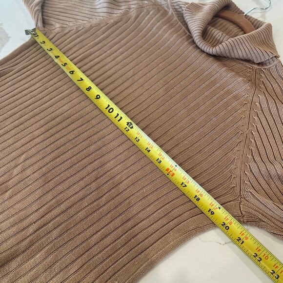 Cullen 100% silk ribbed turtleneck sweater XL beige tan 3/4 sleeve - Picture 6 of 10